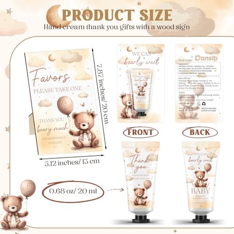 30 Pack We Can Bearly Wait Baby Shower Hand Cream Baby Shower Favors Games Prizes Party Favors with 1 Wooden Stand for Guests for Gender Reveal Souvenirs, Gift Bags Stuffers