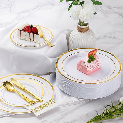 Gold Disposable Dinnerware Set for 100 Guests - 700 Pieces