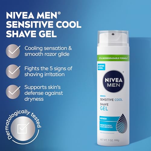 NIVEA MEN Sensitive Cool Shave Gel for Sensitive Skin, Alcohol Free Shaving Gel with Chamomile Extract, 7 Oz Can, Pack of 3