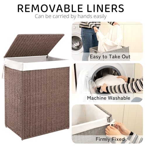 Laundry Hamper with Lid - 90L Brown Handwoven Wicker Basket for Bedroom & Bathroom