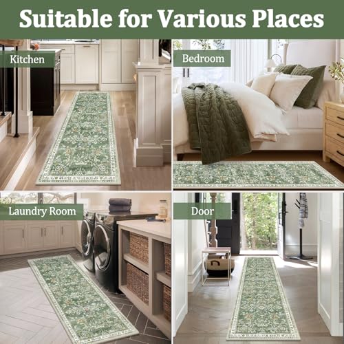 Sage Green Washable Floral Area Rug 8x10 for Living Room - Yamaziot