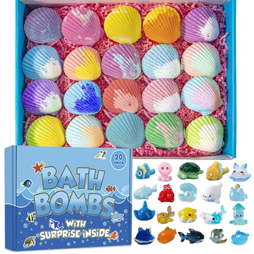 Blue Kids Bath Bombs with Surprise Marine Animals - 20 Pack, 1 Ounce Each, Gift Set