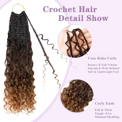 Boho Box Braids Crochet Hair 18 Inch with Curly Ends - Pre Looped Synthetic Hair for Black Women - Variation 1B/4/30