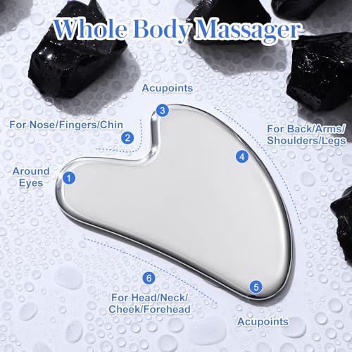 rosenice Gua Sha Facial Tools Guasha Tool Gua Sha Jade Stone for Face Skincare Facial Body Acupuncture Relieve Muscle Tensions Reduce Puffiness Festive Present (Metallic)