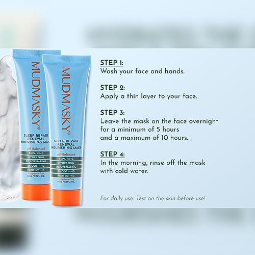MUDMASKY Sleep Repair Renewal Nourishing Mask 60ml - Anti-Aging, Hydration Boost, Fragrance-Free - Face Moisturizer to Add in Your Skin Care Set for Nourishment & Rejuvenation - Overnight Formula