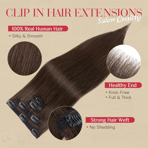Rich Choices Dark Brown 12 Inch Clip-In Hair Extensions Real Human Hair 5 Pcs