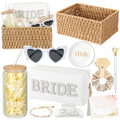 LemonRoad 11 Pcs Bride Gifts Basket Set for Bridal Shower Bachelorette Party Heart Glasses Glass Cup Makeup Bag Bracelet Claw Clip Scrunchies Card Bride to Be Box Wedding Engagement Gifts for Her