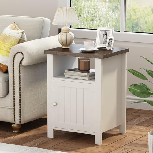 White Farmhouse Nightstands with Storage - Vintage Rustic End Tables
