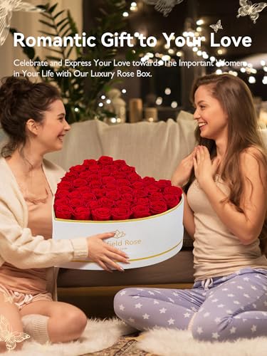 Eterfield 47 Red Forever Preserved Roses in Heart-Shaped Box – Lasts 1 Year Gift for Her