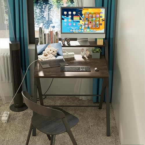 GreenForest 22 x 27.3 Inch Folding Computer Desk - No Assembly, Brown