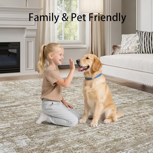 Washable 5x7 Brown Vintage Rug - Foldable Non-Slip Indoor Floor Cover