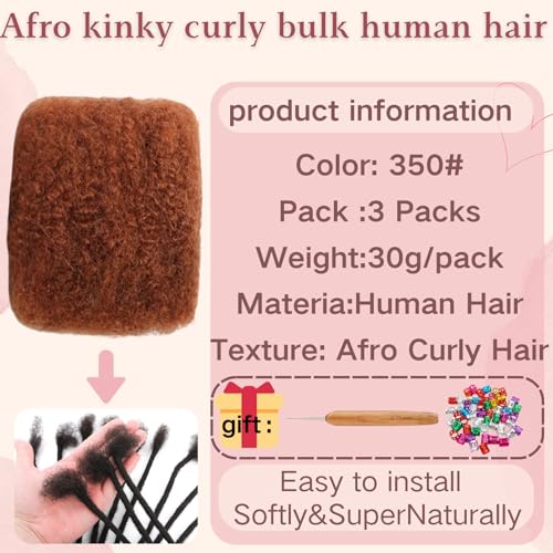 8 Inch 3 Bundles Afro Kinky Curly Human Hair for Dreadlocks & Twists - Ginger