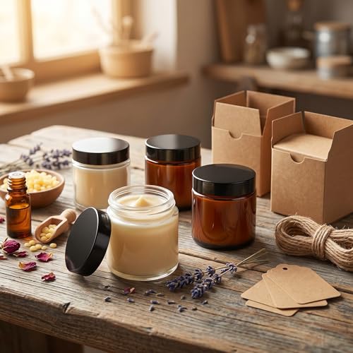 24 Pack 4 oz Glass Cosmetic Jars with Airtight Lids - Amber & Clear