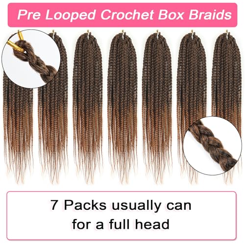 16 Inch Box Braids Crochet Hair Light Auburn - Pre Looped Goddess Braids for Black Women (7 Packs, T30)