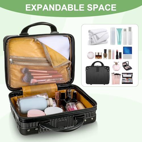 14 Inch Hard Shell Makeup Case Black Portable Travel Cosmetic Suitcase