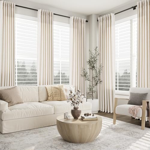 Aersas Natural Pinch Pleat Linen Curtains Set 2 Panels 40x118 inches for Bedroom & Living Room, Semi Sheer Neutral Linen Blend