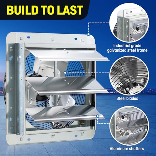 12-Inch Wall Mounted Shutter Exhaust Fan with Thermostat & Variable Speed Control