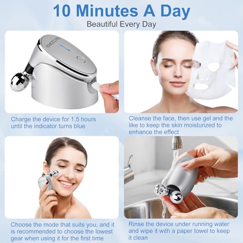 EMOCCI PRO Silver Electric Facial Massager 5-in-1 Vibrating Face Roller Skin Care Tool