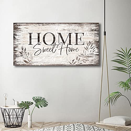 Large Dark Brown Farmhouse Wall Art Sign - Home Sweet Home Canvas Decor 48" x 24" - Wrapped Canvas Variation