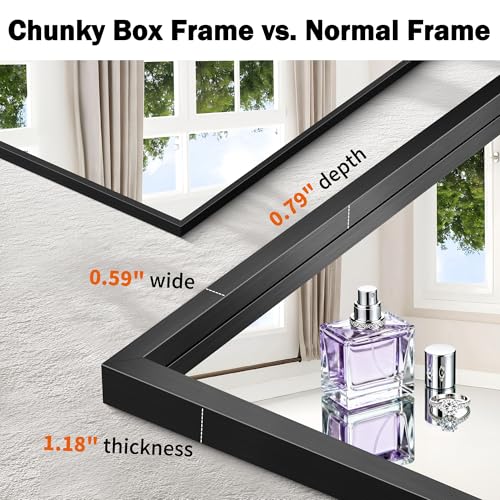 CIRCUMI 30x42 Inch Brushed Black Chunky Rectangular Bathroom Mirror with Frame