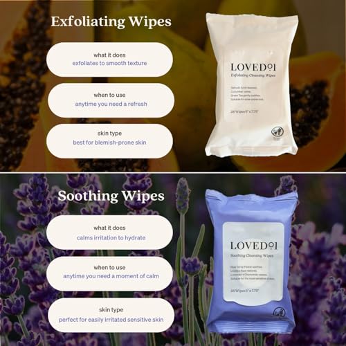 Loved01 Face & Body Cleansing Wipes 2 Pack - Green Tea & Lavender, 48 Count