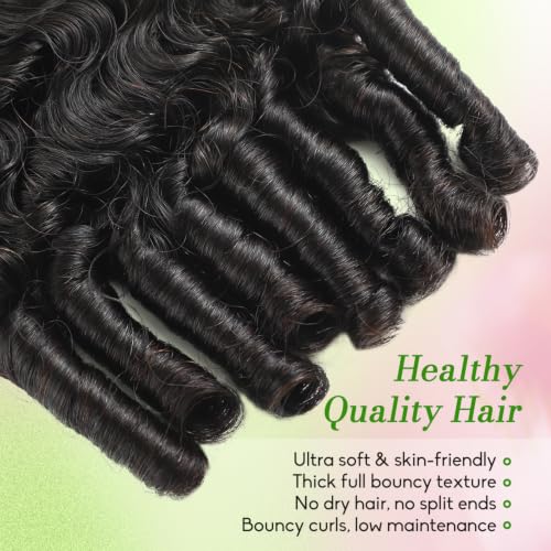 Human Crochet Hair for Black Women - Burmese Curly 16 Inch 60g Pre-Separated Feather Extensions - Natural Black
