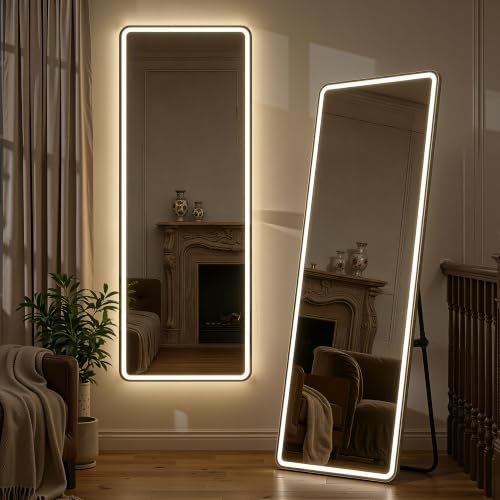 Simple Deluxe Rectangular Full Length Mirror with LED Lights, 71" x 26" Dimmable 3-Color Lighting