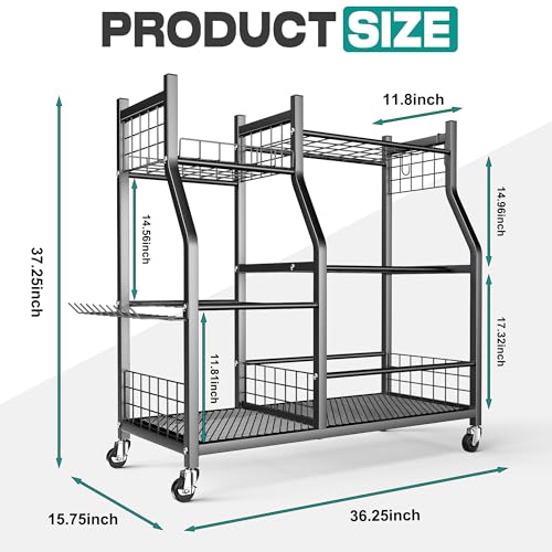 Large Garden Tool Organizer Stand with Wheels - Heavy-Duty Garage Storage
