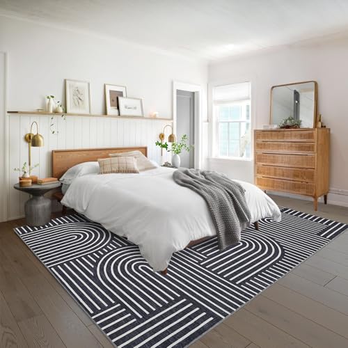 8x10 Black Washable Non-Slip Area Rug - Modern Polyester Floor Mat
