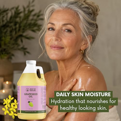 Grapeseed Oil 64 Fl Oz - Lightweight, Fast-Absorbing Body & Face Moisturizer (Pack of 1)