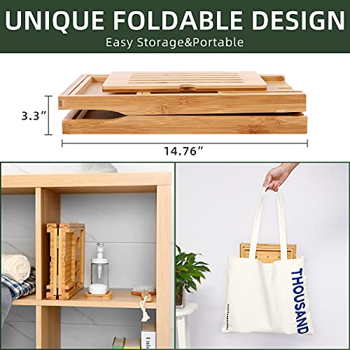 Bathtub Tray Ohuhu Premium Bamboo Bathtub Caddy Tray Expandable Foldable Bath Tray with Anti-Slip Grips Soap Wine Phone Holder Mothers Day