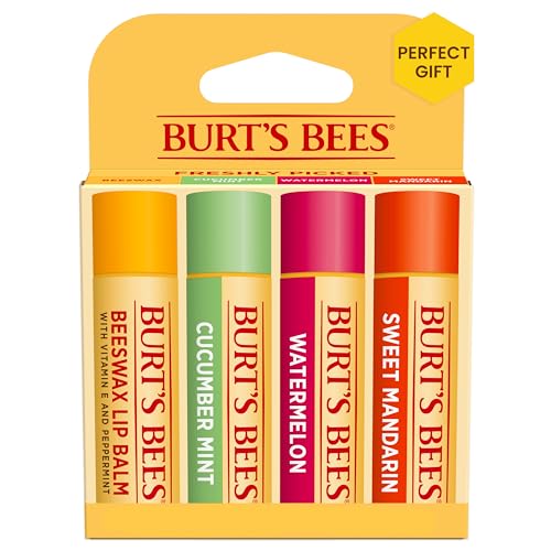 Burt's Bees Lip Balm Easter Basket Stuffers - Pink Grapefruit, Mango, Coconut & Pear, Pomegranate and Original Beeswax, Cucumber Mint, Watermelon & Sweet Mandarin Packs, 0.15 oz, 4 Tubes