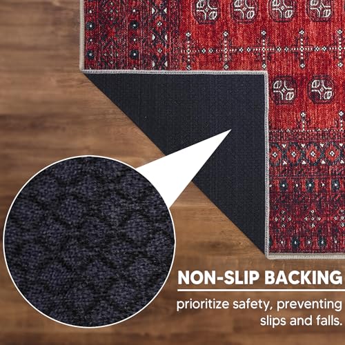Keen Home Design 4x6 Vintage Washable Area Rug - Red/Burgundy, Non-Slip Low Pile