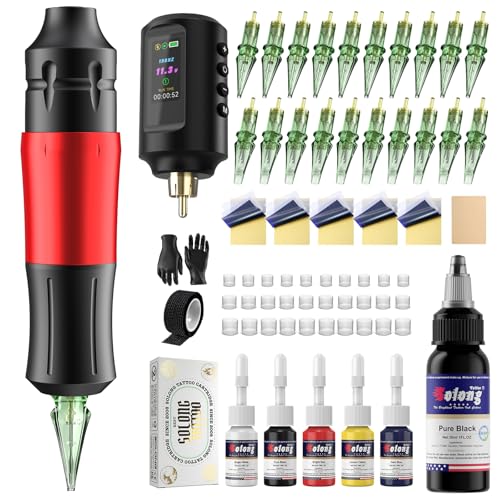 Complete Wireless Tattoo Practice Kit with Power Supply LCD Screen and Accessories