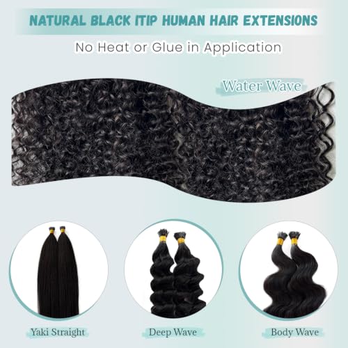 Licoville Water Wave I Tip Hair Extensions 22 Inch Natural Black Remy Human Hair - #WW / 50g