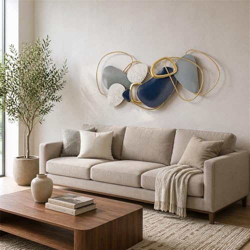 Axioglo 40 Inch Blue Gold 3D Metal Wall Decor - Small Abstract Wall Art