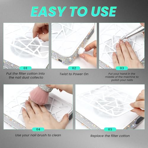 Mini Rechargeable Nail Dust Collector with White Finish - Powerful Suction & Portable Design
