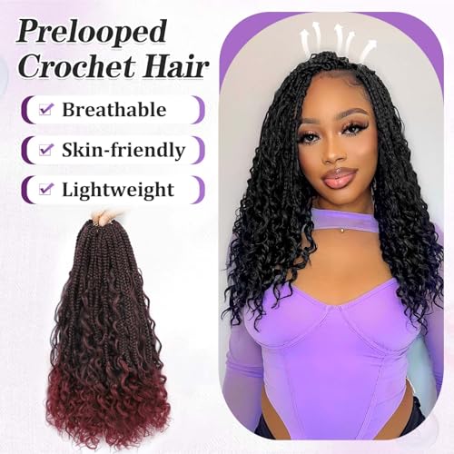 14 Inch Bohemian Goddess Box Braids Crochet Hair with Curly Ends - 8 Pack, T1B/BUG Variation