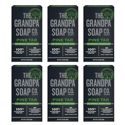 Pine Tar Bar Soap for Men - 3.25 Oz, Pack of 6, Deep Cleansing & Moisturizing