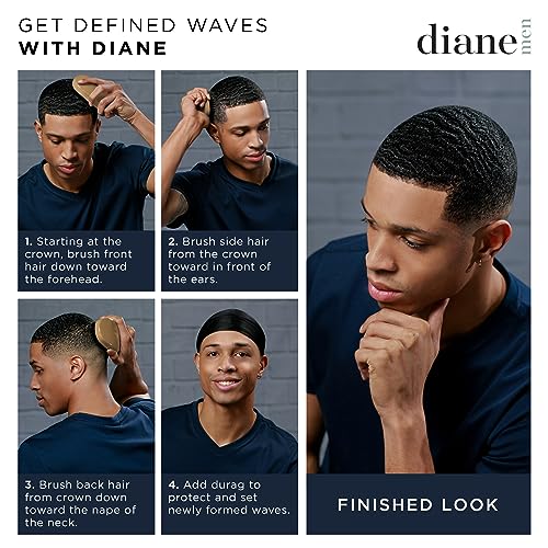 Diane Reinforced Boar Bristle Wave Brush for Men and Barbers ? Hard Bristles for Thick to Coarse Hair ? Use for Detangling, Smoothing, Wave Styles, Restore Shine and Texture