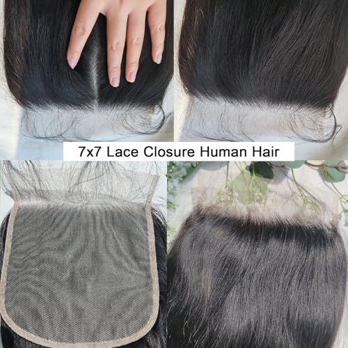 7x7 HD Transparent Lace Closure 12 Inch Brazilian Virgin Human Hair - Straight, Pre Plucked with Baby Hair