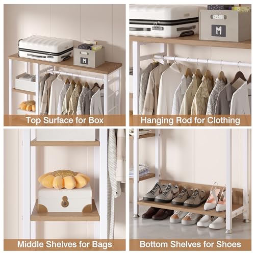 Open Garment Clothing Rack with Shelves & Hanging Rod - White