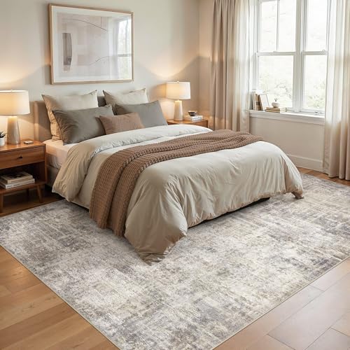 Cotiled 8x10 Brown Grey Abstract Washable Area Rug for Living Room
