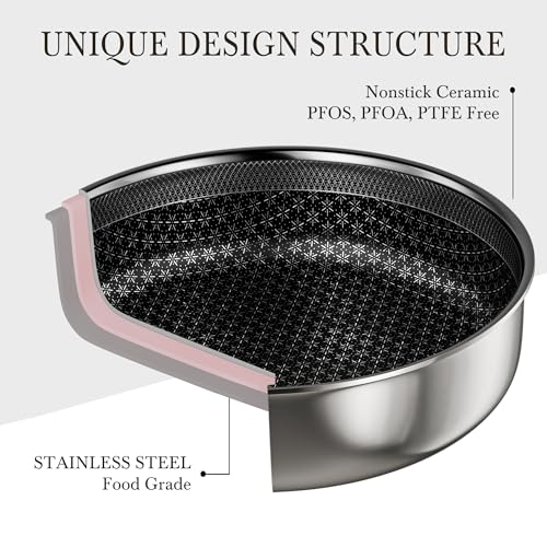 Stainless Steel Detachable Nonstick Cookware Set - Stackable Pots & Pans for RV Camping, Oven & Induction, 5 Pieces