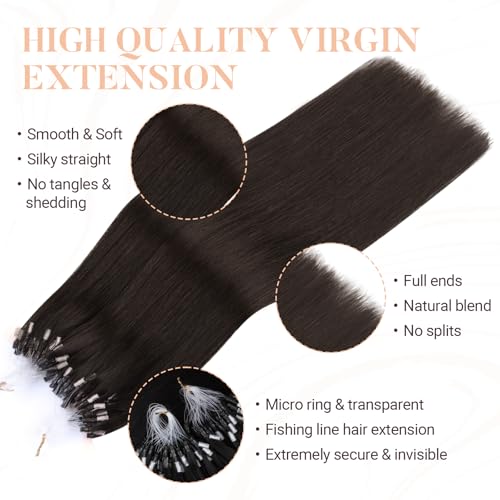 Microlink Hair Extensions 20 Inch Human Hair Dark Brown 50g - EasyFit