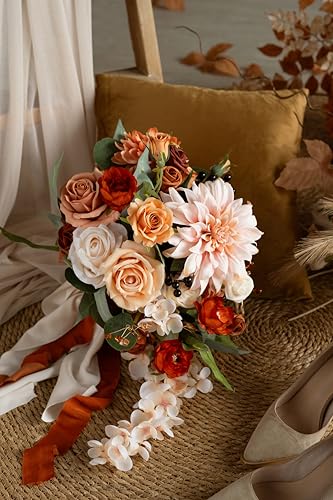 Ling's Moment Small 13-Inch Cascading Terracotta Wedding Bouquet for Bride - Or-chic Variant