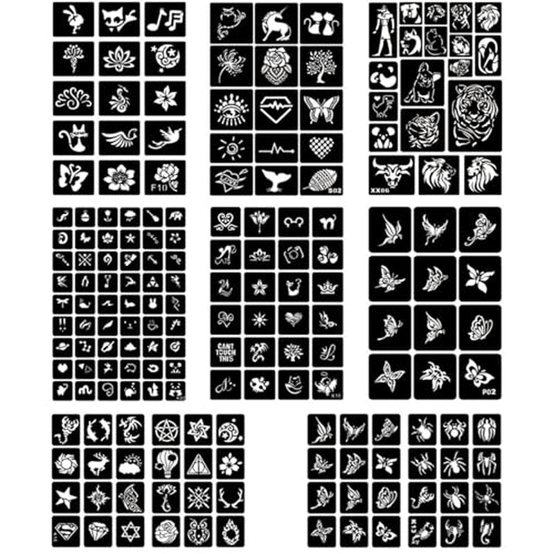 20 Sheets Temporary Tattoo Stencils, 622+pcs Henna Tattoo Stencil Kit for Face Body Paint DIY Art Reusable Glitter Tattoo Stencils Pack