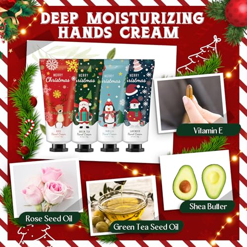 24 Christmas Hand Cream Gift Set Christmas Stocking Stuffers Hand Cream Travel Size Care Cream Bulk Mini Hand Lotion for Dry Cracked Hands Employees Colleagues Teacher Gifts