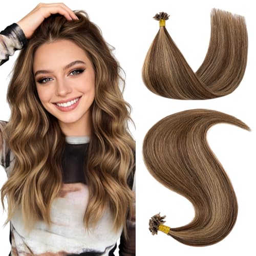 Hairro U Tip Hair Extensions 14 Inch Medium Brown & Dark Blonde 25g 25 Strands