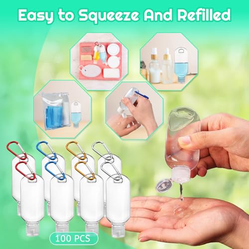 AIRNEY 100PCS Travel Hand Sanitizer Bottles with Keychains, 2oz Refillable Leak-Proof Containers for On-the-Go